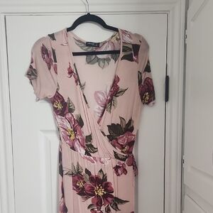 Floral Pink Wrap Dress Popular Basic